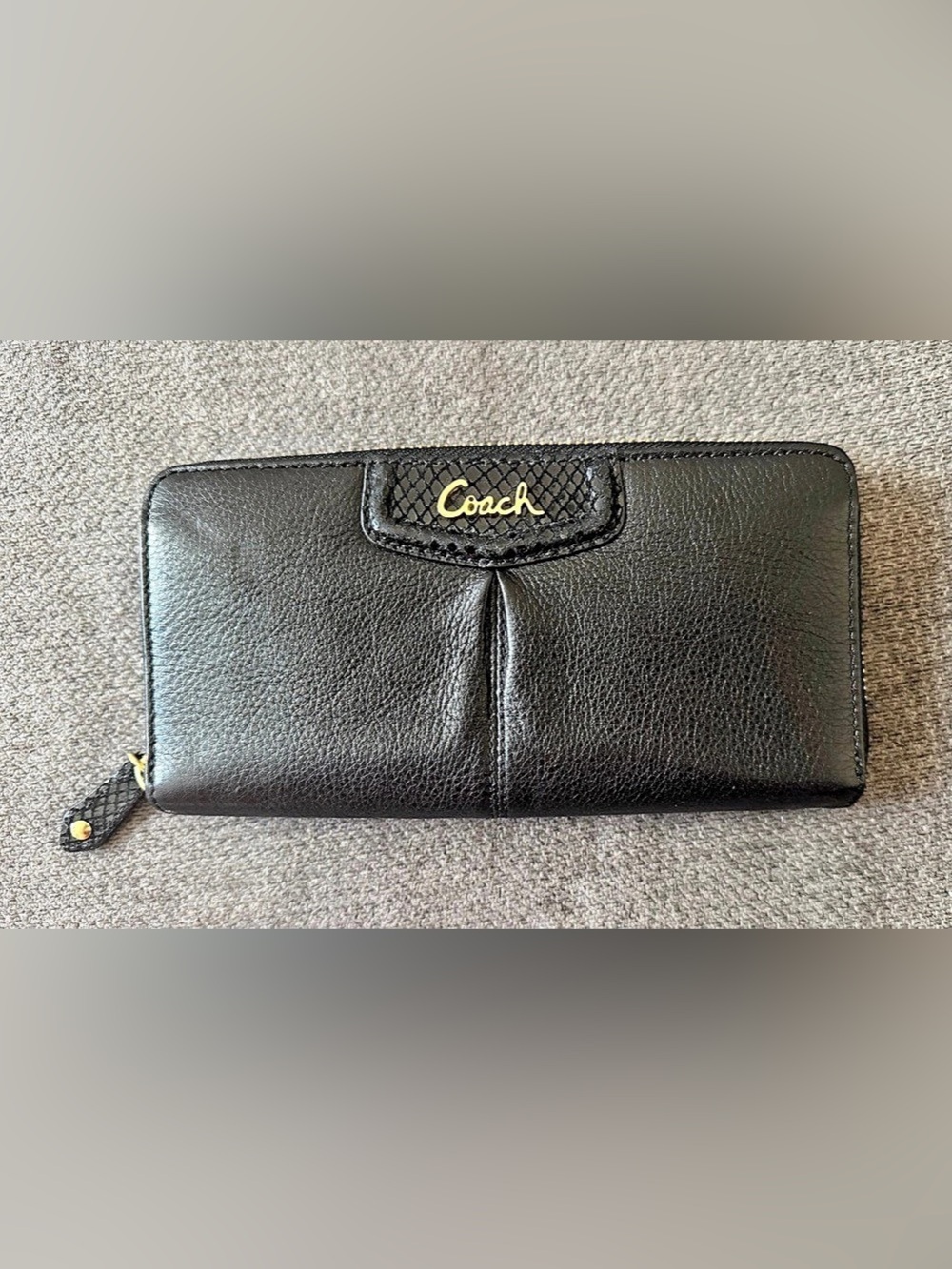Coach Ashley Black Leather & Python Accordion Zip-Around Wallet F46161